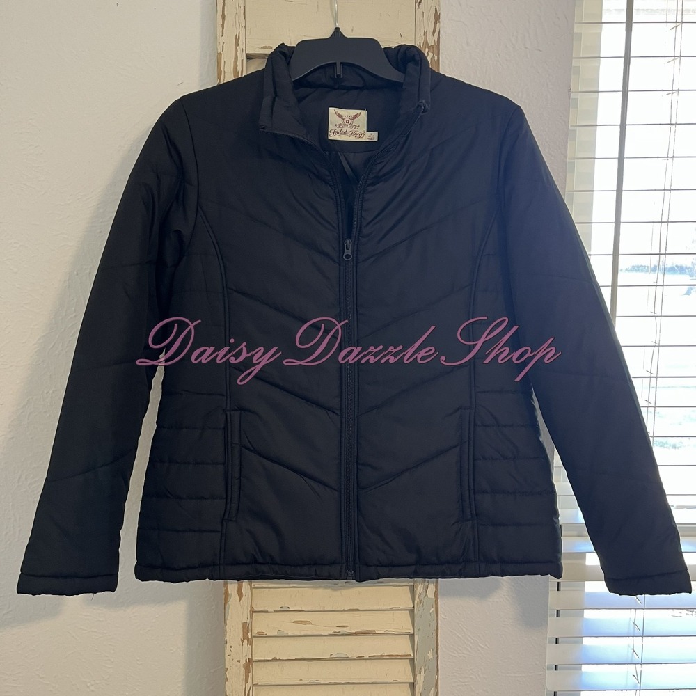 ✨Faded Glory‎ Puffer Jacket Woman's 12-14 large Black Full Zip up Long Sleeve✨